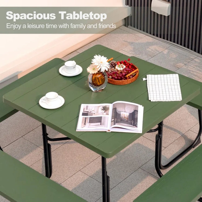 Outdoor Dining Table and Chairs Set - 4-Piece Set with 4 Benches and 1 Square Table - Suitable for Backyard and Garden Gatherings