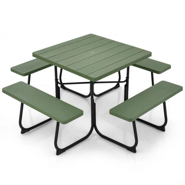 Outdoor Dining Table and Chairs Set - 4-Piece Set with 4 Benches and 1 Square Table - Suitable for Backyard and Garden Gatherings