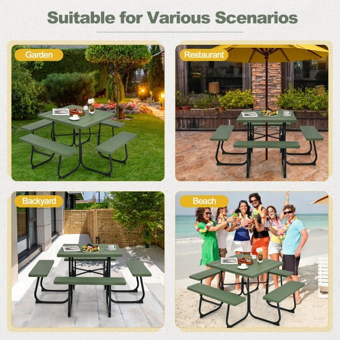 Outdoor Dining Table and Chairs Set - 4-Piece Set with 4 Benches and 1 Square Table - Suitable for Backyard and Garden Gatherings