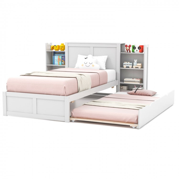 Children's Bedroom White Storage Headboard Wooden Bed Frame