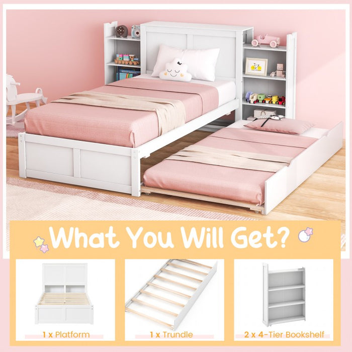 Children's Bedroom White Storage Headboard Wooden Bed Frame