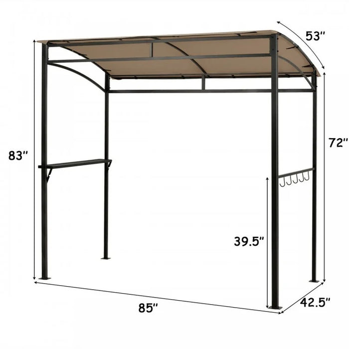 7-Foot Outdoor Brown BBQ Canopy Pavilion with Storage Shelves and Hooks