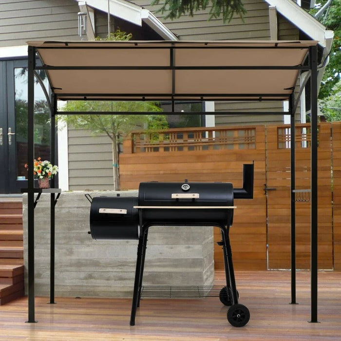 7-Foot Outdoor Brown BBQ Canopy Pavilion with Storage Shelves and Hooks