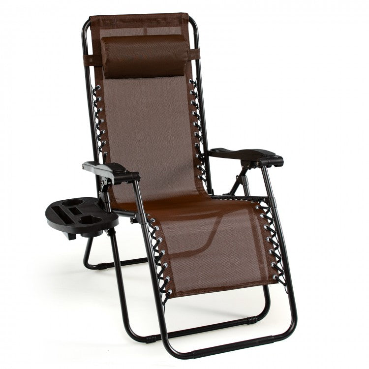 Outdoor Pool Patio Folding Chaise Lounge with Tray