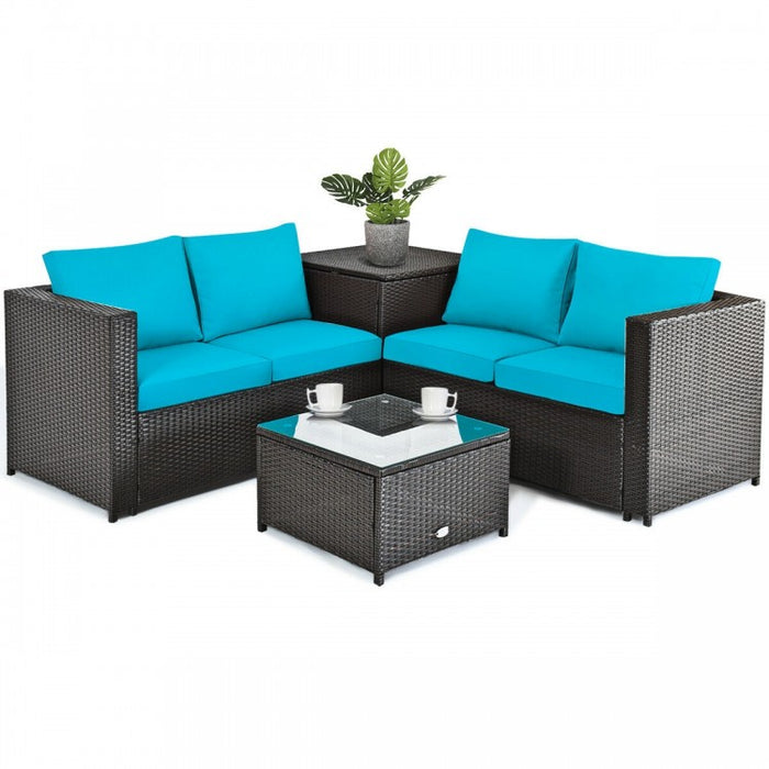 4-Piece Outdoor Wicker Sofa Set with Storage Cabinet for Patio