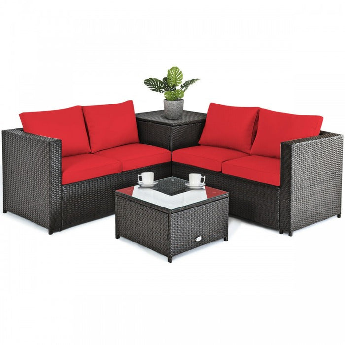 4-Piece Outdoor Wicker Sofa Set with Storage Cabinet for Patio