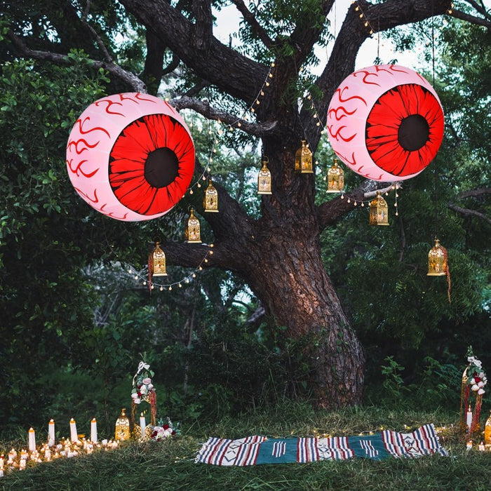 Costway Halloween Inflatable Eyeballs 2-Piece Set with Blower - Suitable for Halloween Decorations and Holiday Parties