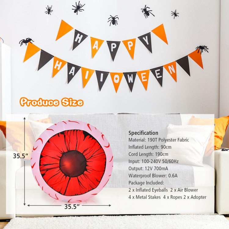Costway Halloween Inflatable Eyeballs 2-Piece Set with Blower - Suitable for Halloween Decorations and Holiday Parties