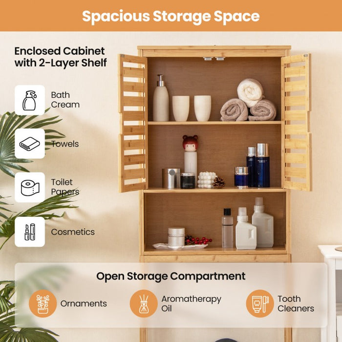 Floor-Standing Wooden Bathroom Storage Cabinet Above Toilet