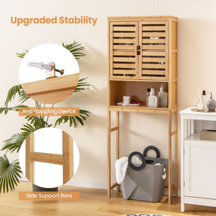 Floor-Standing Wooden Bathroom Storage Cabinet Above Toilet