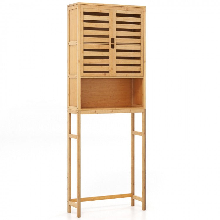 Floor-Standing Wooden Bathroom Storage Cabinet Above Toilet