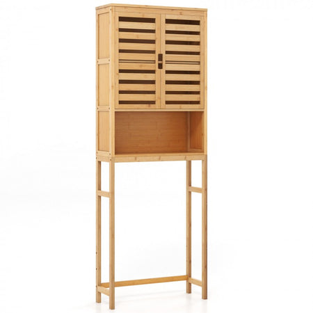 Floor-Standing Wooden Bathroom Storage Cabinet Above Toilet