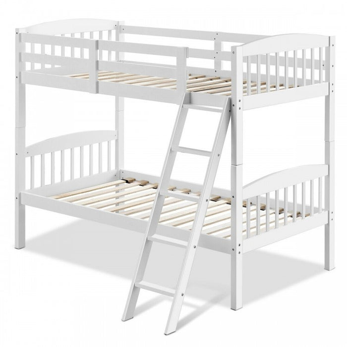 Wooden Bunk Bed Frame with Guardrail and Ladder for School Dormitories