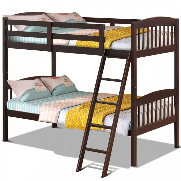 Wooden Bunk Bed Frame with Guardrail and Ladder for School Dormitories