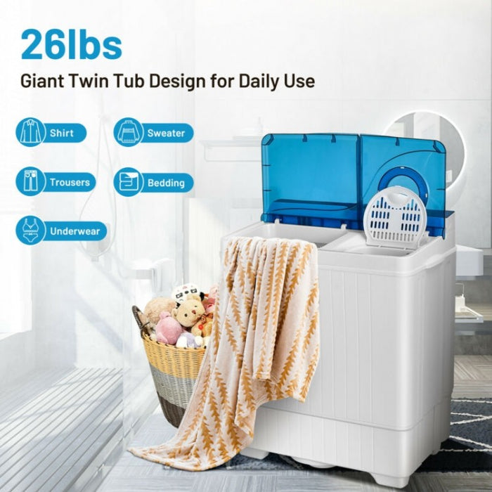 26lb Capacity Dual Tub Semi-Automatic Portable Washing Machine