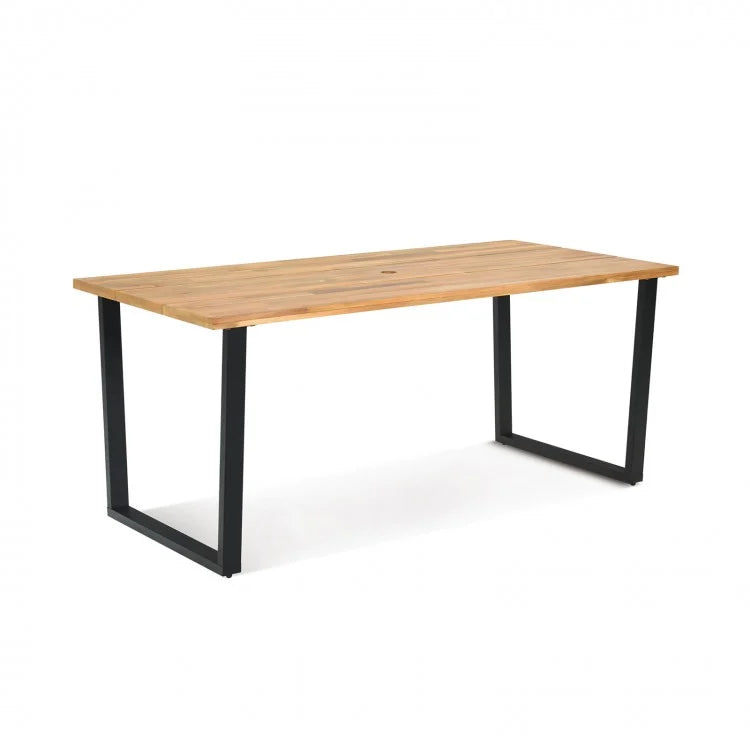 Outdoor Industrial Style Dining Table with Umbrella Hole - Seats Up to 6 People, Suitable for Backyard, Patio, and Gatherings