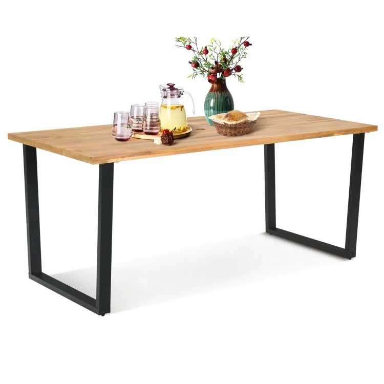 Outdoor Industrial Style Dining Table with Umbrella Hole - Seats Up to 6 People, Suitable for Backyard, Patio, and Gatherings