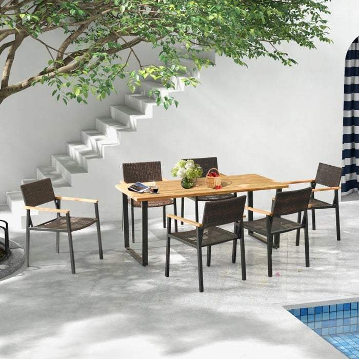 Outdoor Industrial Style Dining Table with Umbrella Hole - Seats Up to 6 People, Suitable for Backyard, Patio, and Gatherings