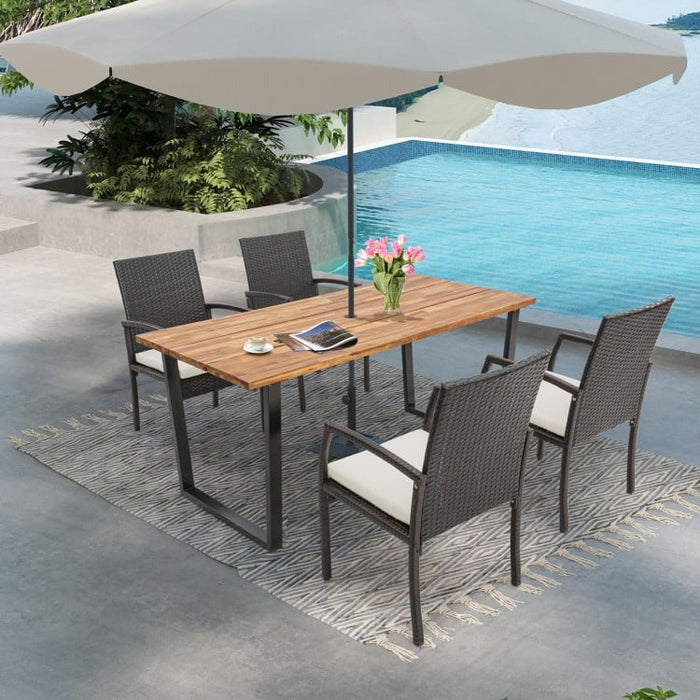 Outdoor Industrial Style Dining Table with Umbrella Hole - Seats Up to 6 People, Suitable for Backyard, Patio, and Gatherings