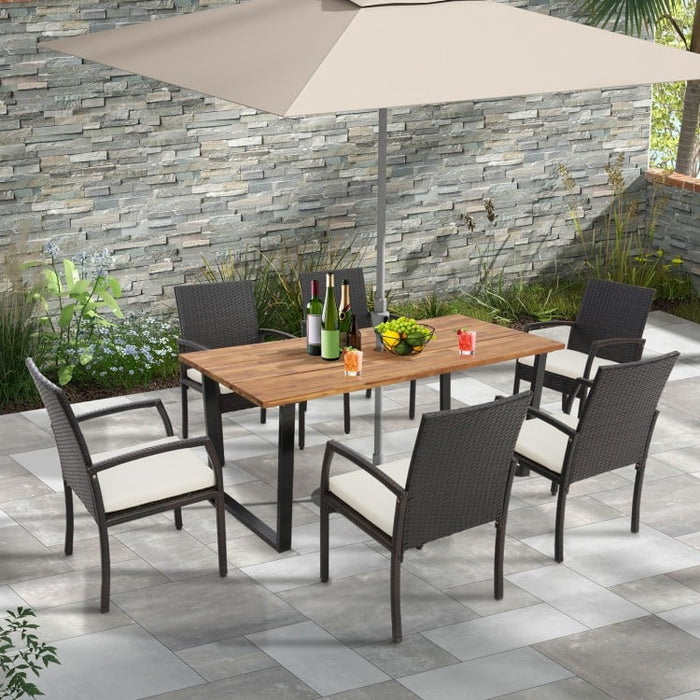 Outdoor Industrial Style Dining Table with Umbrella Hole - Seats Up to 6 People, Suitable for Backyard, Patio, and Gatherings