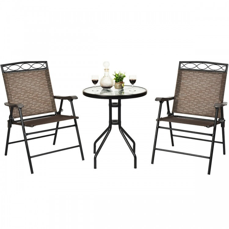 Costway Outdoor Round Dining Table and Chairs 3-Piece Set - Suitable for Patio, Backyard, and Garden