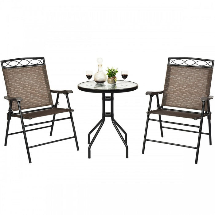 Costway Outdoor Round Dining Table and Chairs 3-Piece Set - Suitable for Patio, Backyard, and Garden