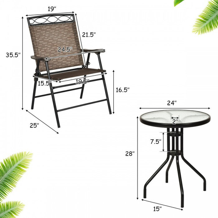 Costway Outdoor Round Dining Table and Chairs 3-Piece Set - Suitable for Patio, Backyard, and Garden
