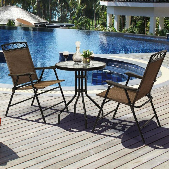 Costway Outdoor Round Dining Table and Chairs 3-Piece Set - Suitable for Patio, Backyard, and Garden