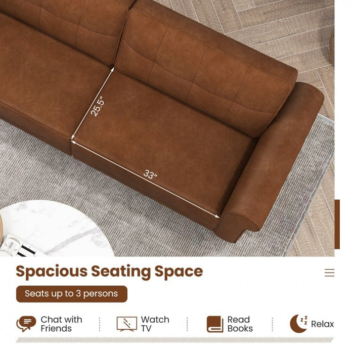 Costway Modern Brown Leather Couches 3-Seater with Removable Back Cushions - Suitable for Living Room
