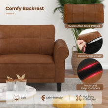Charger l&#39;image dans la galerie, Costway Modern Brown Leather Couches 3-Seater with Removable Back Cushions - Suitable for Living Room
