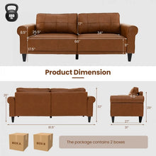 Load image into Gallery viewer, Costway Brown Leather Couch for Living Room - 3-Seater with 2 Removable Back Cushions
