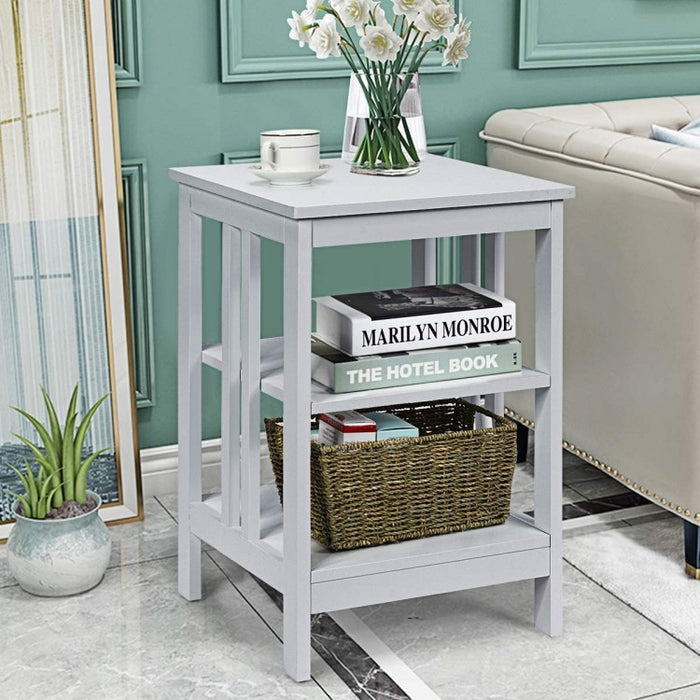 Costway Living Room Side Tables Nightstand with Three-Tier Storage Shelves - Suitable for Living Room and Bedroom