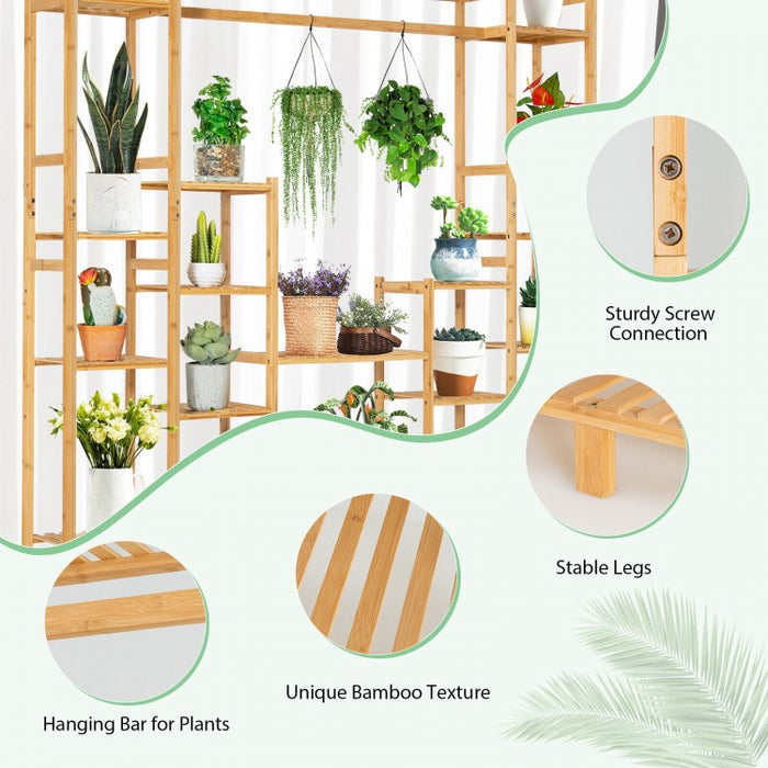 9-Tier Bamboo Natural Color Plant Stand Storage Rack Hanging Shelf for Pots
