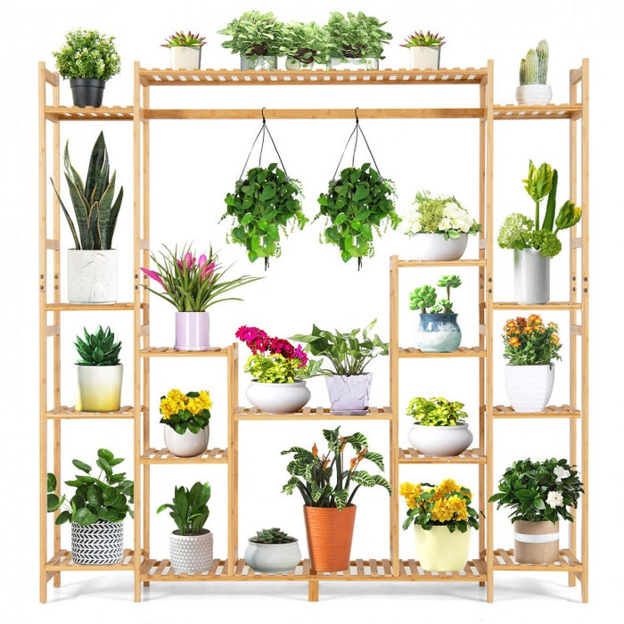 9-Tier Bamboo Natural Color Plant Stand Storage Rack Hanging Shelf for Pots