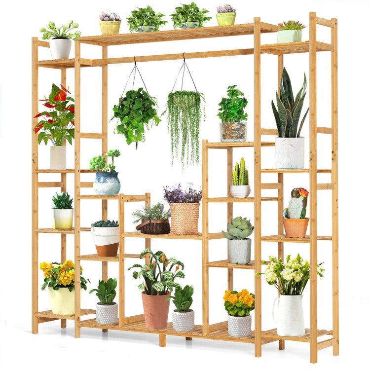 9-Tier Bamboo Natural Color Plant Stand Storage Rack Hanging Shelf for Pots