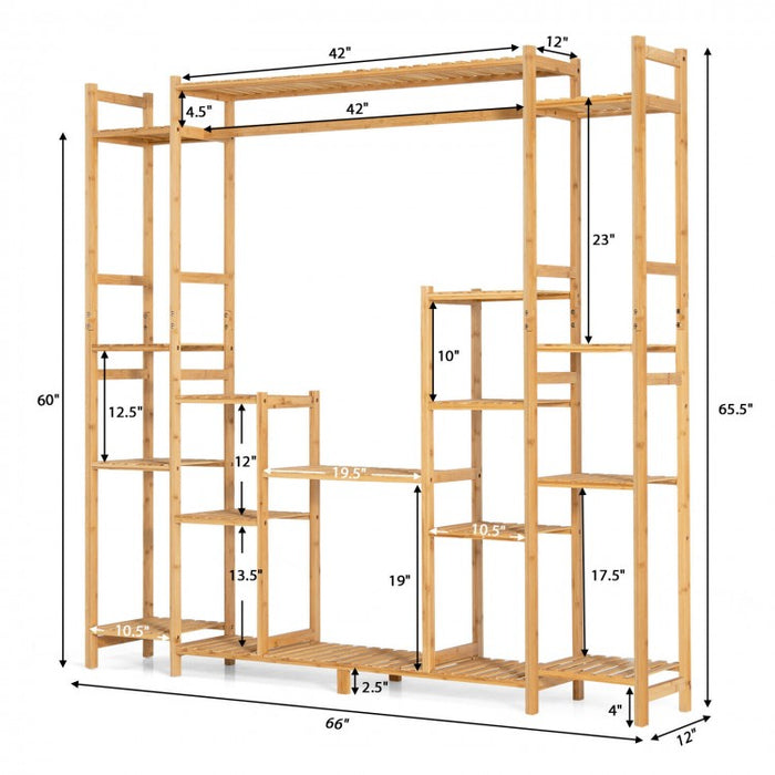 9-Tier Bamboo Natural Color Plant Stand Storage Rack Hanging Shelf for Pots