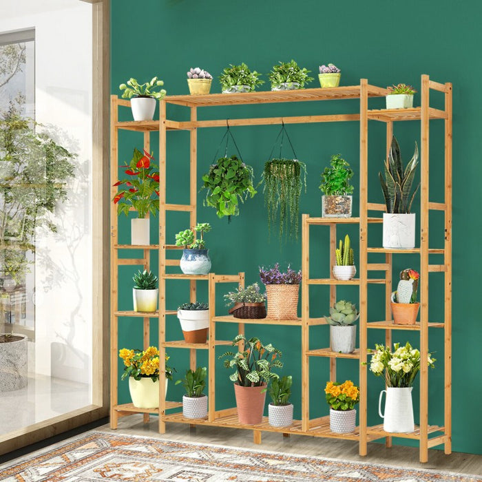 9-Tier Bamboo Natural Color Plant Stand Storage Rack Hanging Shelf for Pots
