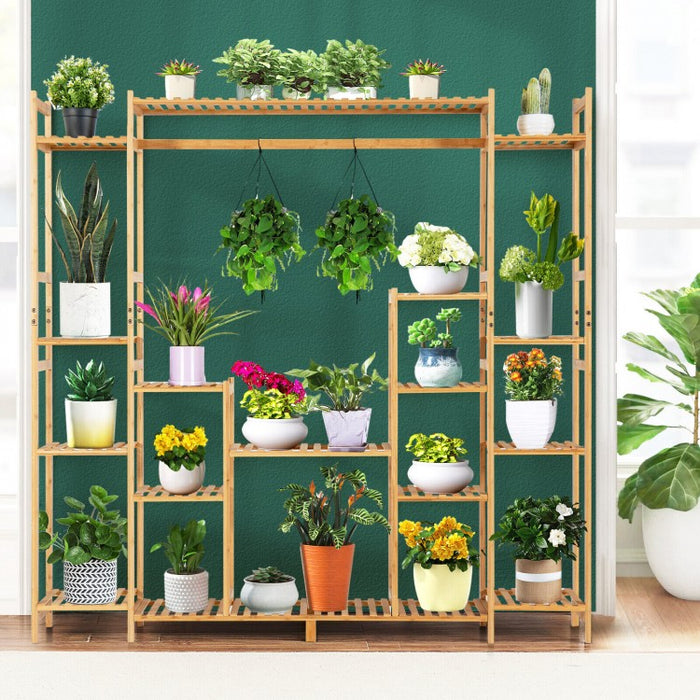 9-Tier Bamboo Natural Color Plant Stand Storage Rack Hanging Shelf for Pots
