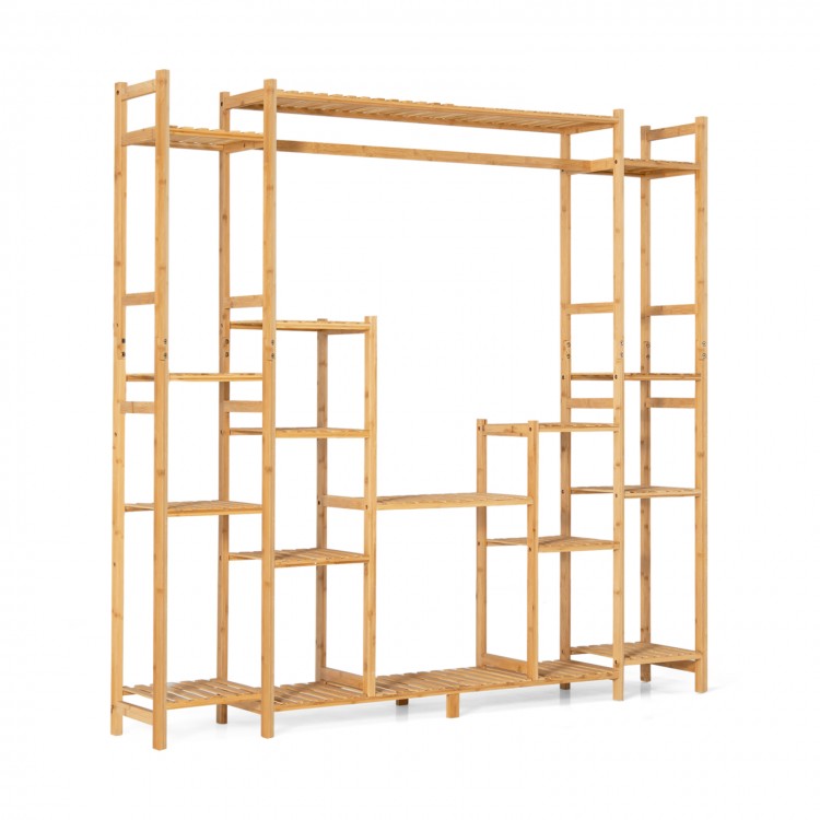 9-Tier Bamboo Natural Color Plant Stand Storage Rack Hanging Shelf for Pots