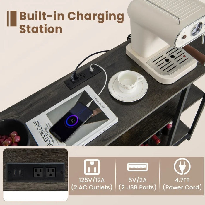 Costway Industrial Style Bar and Wine Cabinet with USB Ports and Wine Rack - Suitable for Restaurant and Bar