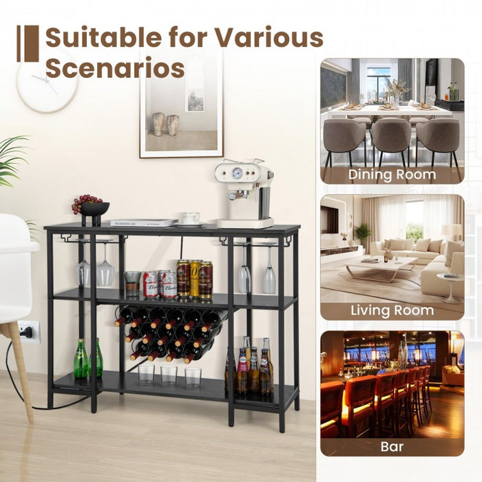 Costway Industrial Style Bar and Wine Cabinet with USB Ports and Wine Rack - Suitable for Restaurant and Bar