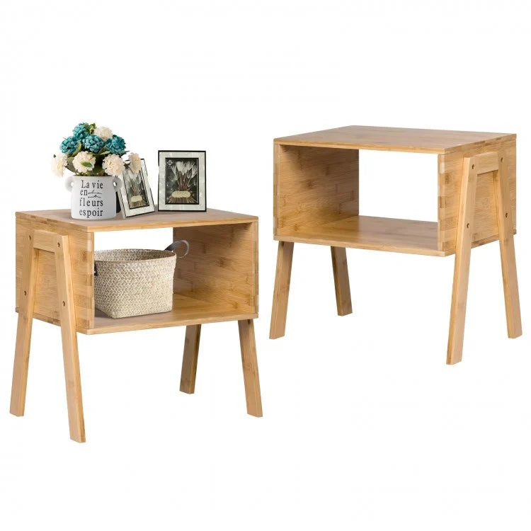 Costway Wooden Side Table Sofa End Table Nightstand 2-Piece Set - Suitable for Living Room and Bedroom