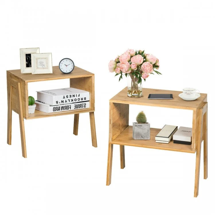 Costway Wooden Side Table Sofa End Table Nightstand 2-Piece Set - Suitable for Living Room and Bedroom