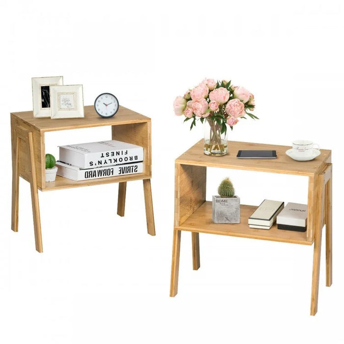 Costway Wooden Side Table Sofa End Table Nightstand 2-Piece Set - Suitable for Living Room and Bedroom