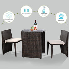 Load image into Gallery viewer, 3-Piece Outdoor Rattan Patio Table and Chair Set with Cushions
