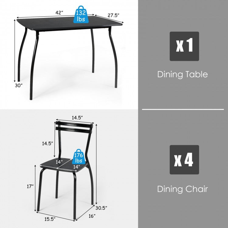 Black Modern Dining Room Sets - 5-Piece Set with 4 Chairs - Suitable for Restaurant
