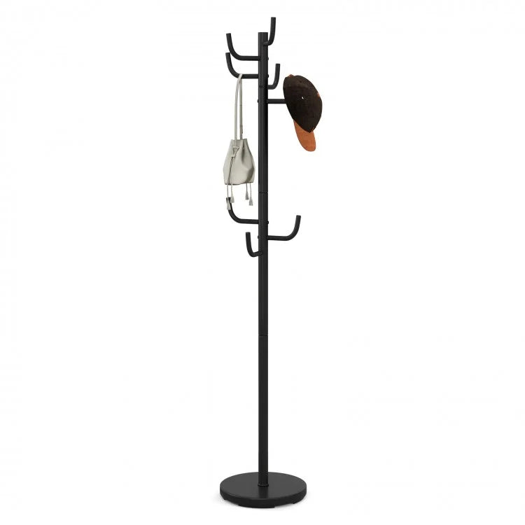 Black Metal Coat Rack with Hooks - Storage Organizer for Bedroom and Dormitory