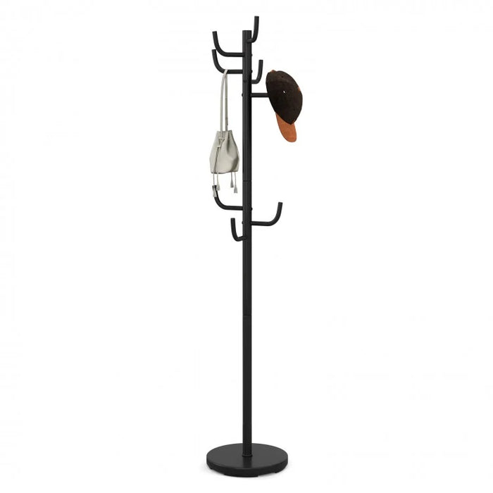 Black Metal Coat Rack with Hooks - Storage Organizer for Bedroom and Dormitory