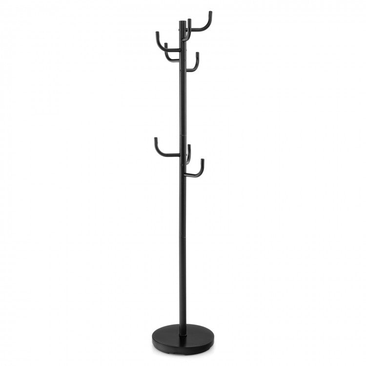 Black Metal Coat Rack with Hooks - Storage Organizer for Bedroom and Dormitory