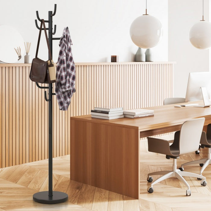 Black Metal Coat Rack with Hooks - Storage Organizer for Bedroom and Dormitory